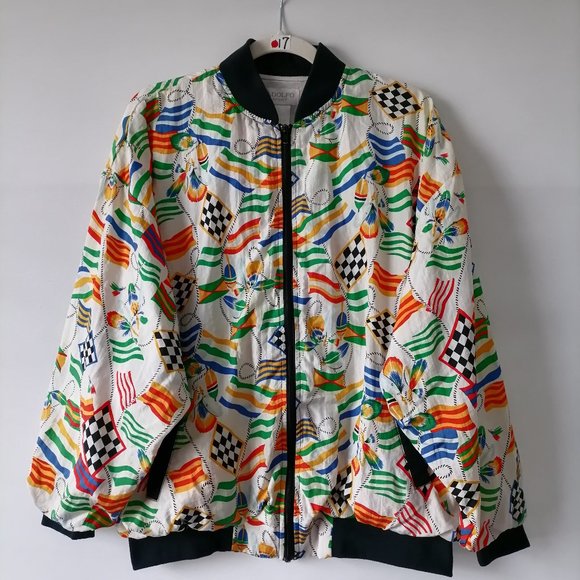 Adolfo Sport Womens Multicolor Naytical Flags Sailing Windbreaker Jacket Size L - Picture 1 of 6